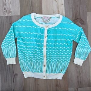 Juicy Couture Aqua & White Wave-Pattern Button Cardigan
